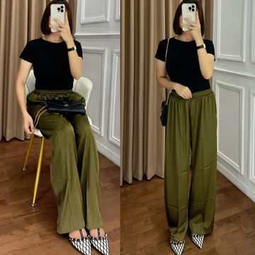 Celana Kulot Satin Premium Pakaian Wanita Celana Panjang Cullote Pants Sateen Silk Lembut Adem