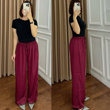 Celana Kulot Satin Premium Pakaian Wanita Celana Panjang Cullote Pants Sateen Silk Lembut Adem