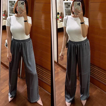 Celana Kulot Satin Premium Pakaian Wanita Celana Panjang Cullote Pants Sateen Silk Lembut Adem