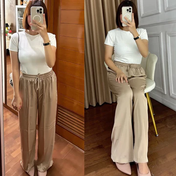 Celana Kulot Satin Premium Pakaian Wanita Celana Panjang Cullote Pants Sateen Silk Lembut Adem