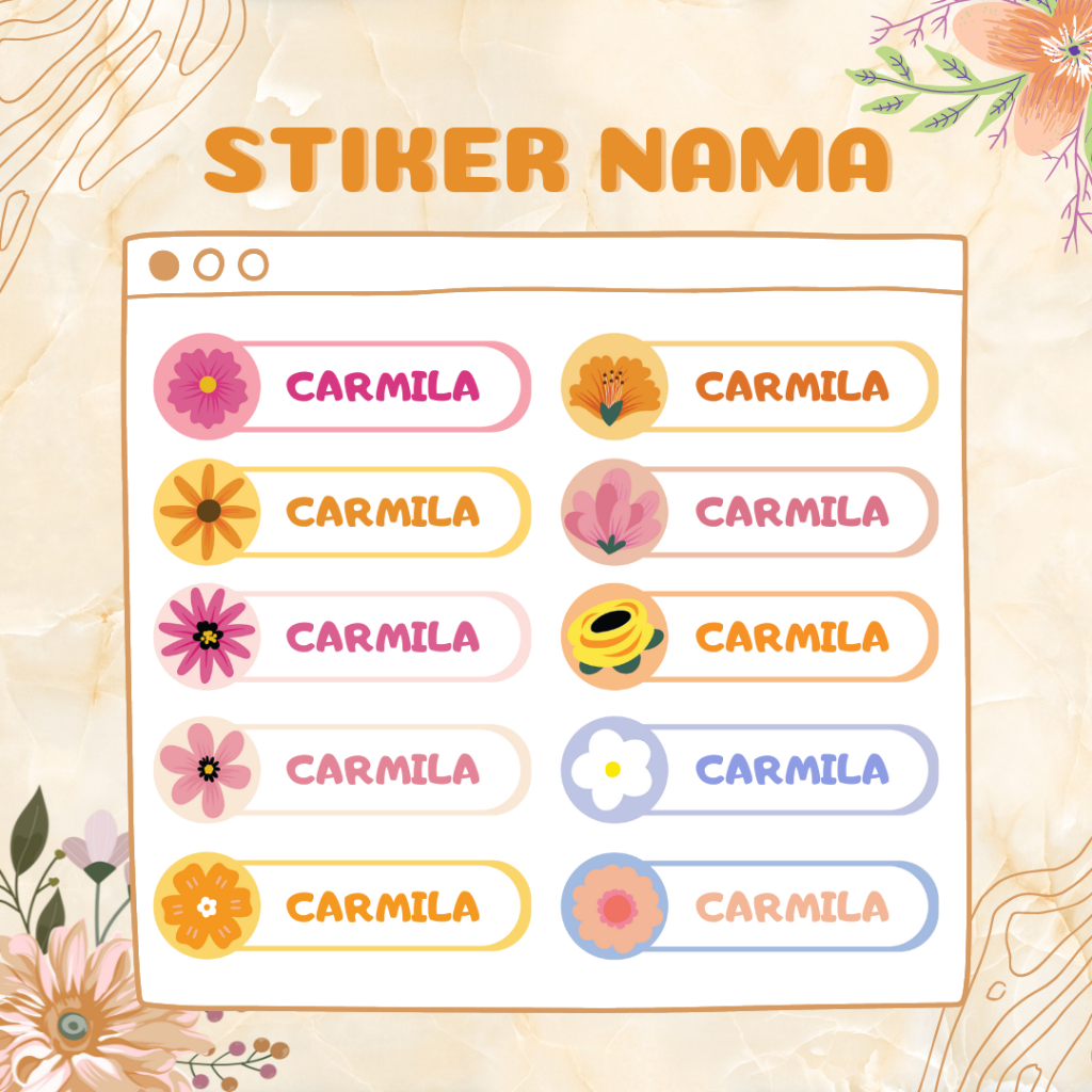 Jual Sticker Label Nama Flower Stiker Label Nama Anak Custom Shopee
