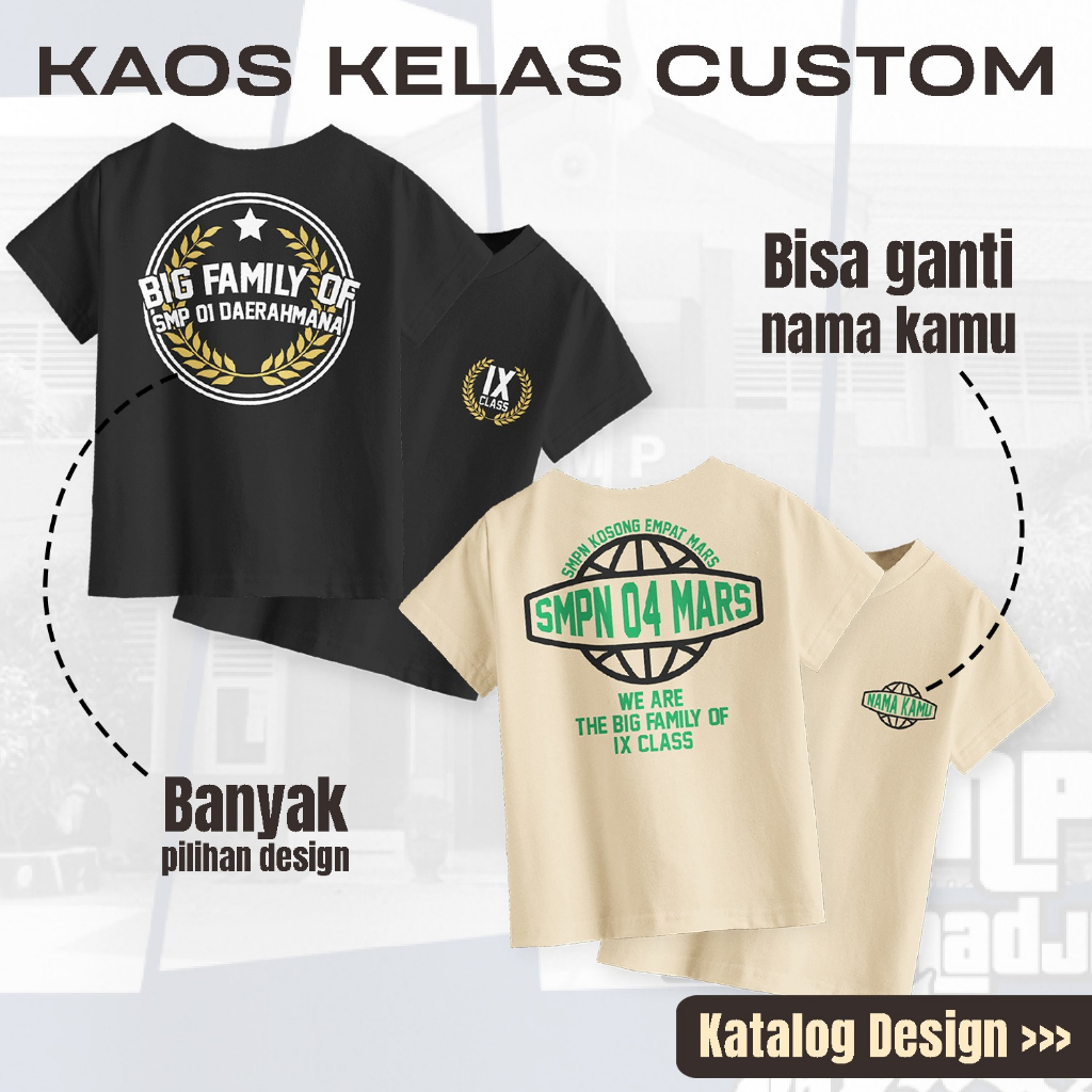 Jual Kaos Kelas Custom SD/SMP/SMA Nama dan Foto Kelas Sablon Depan