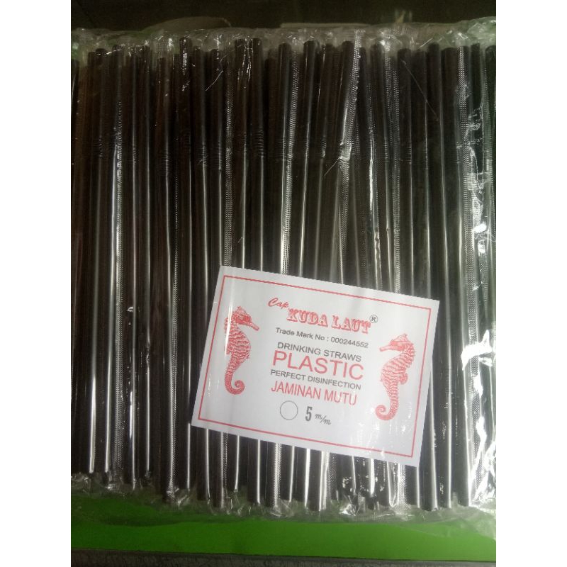 Jual Sedotan Hitam Bengkok Steril Cap Kuda Laut Ukuran 5 mm Berat 200g
