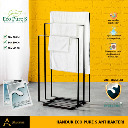 Handuk Eco Pure S Antibakteri Lembut dan Nyaman di Kulit Warna Putih Polos