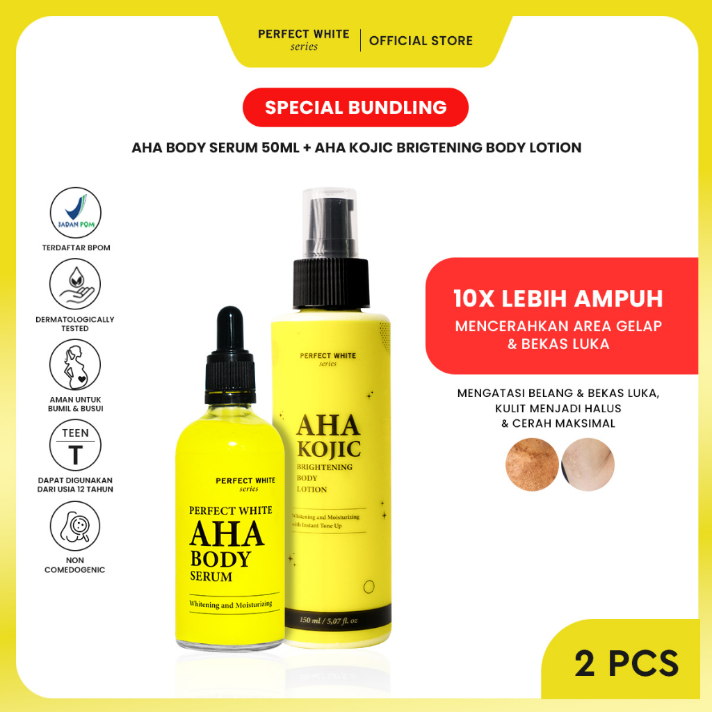 Jual PERFECT WHITE AHA Body Serum 50ML + AHA Kojic Brightening Body