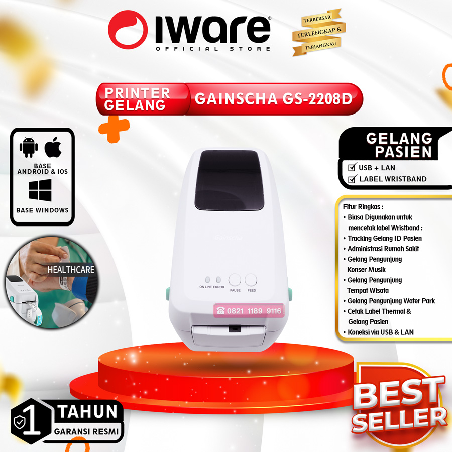Jual Printer Barcode Thermal Gainscha GS-2208D Cetak Gelang Pasien ...