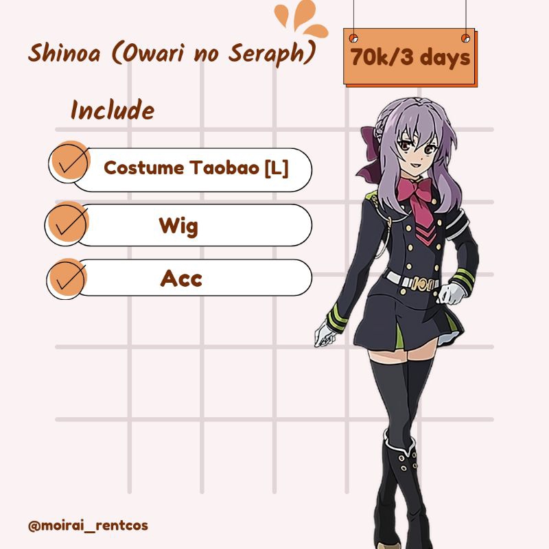 Jual Rental Costume Cosplay Shinoa Hiragi Owari No Seraph Shopee Indonesia