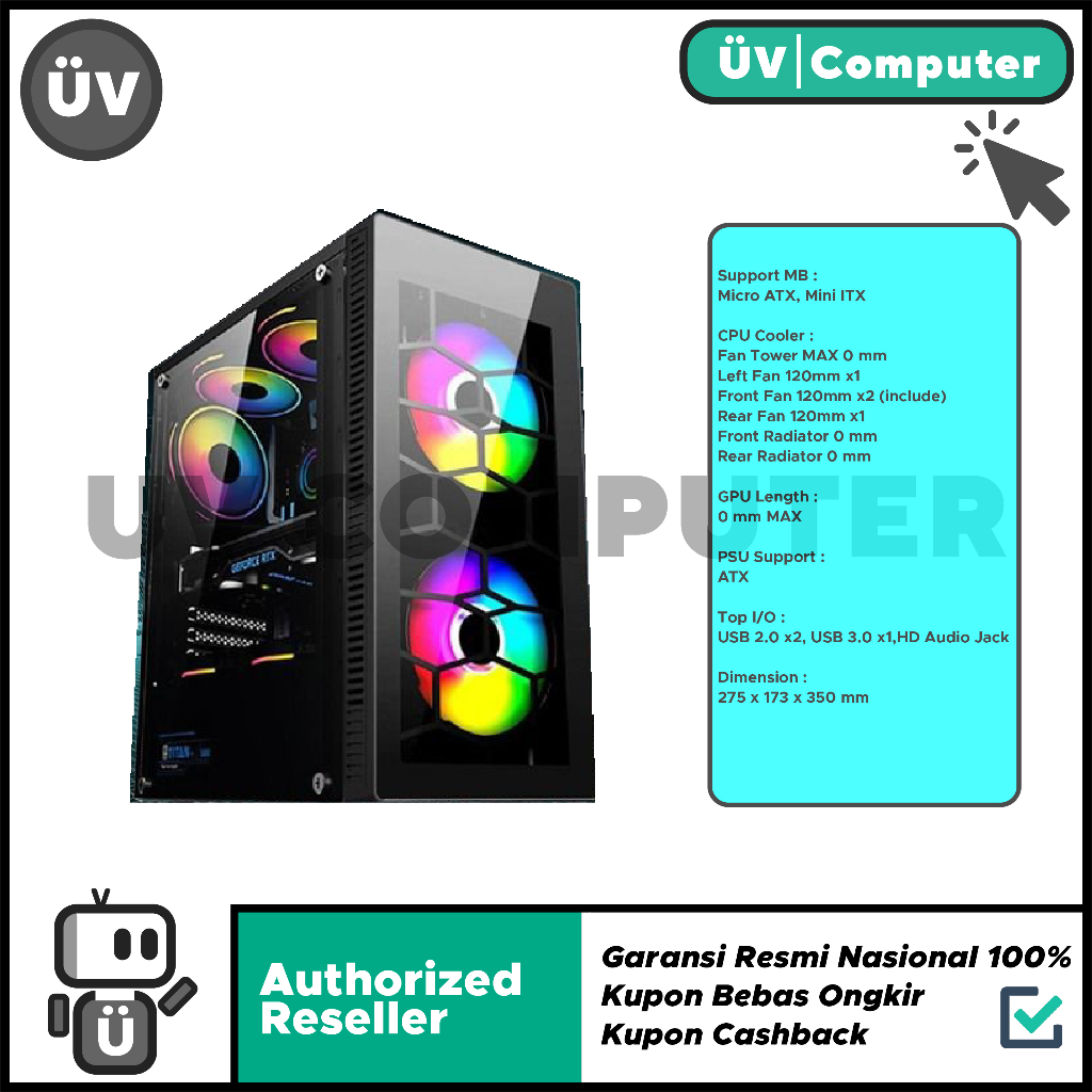 Jual Case PC Komputer 3PowerUp Raptor Powermax 750 Micro M-ATX 2Fan RGB ...