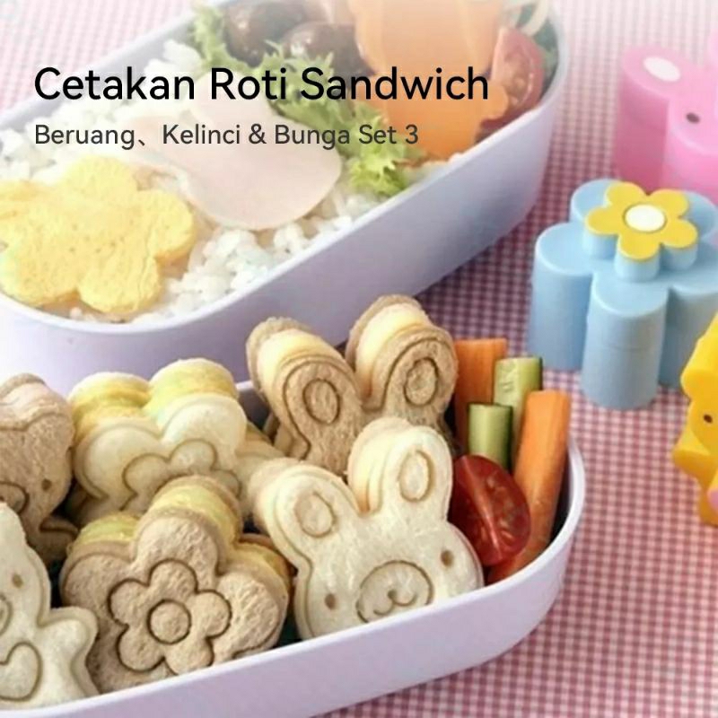 Jual 3in1 Cetakan Roti Tawar Bekal Bento Anak Bentuk Bunga Bunny ...