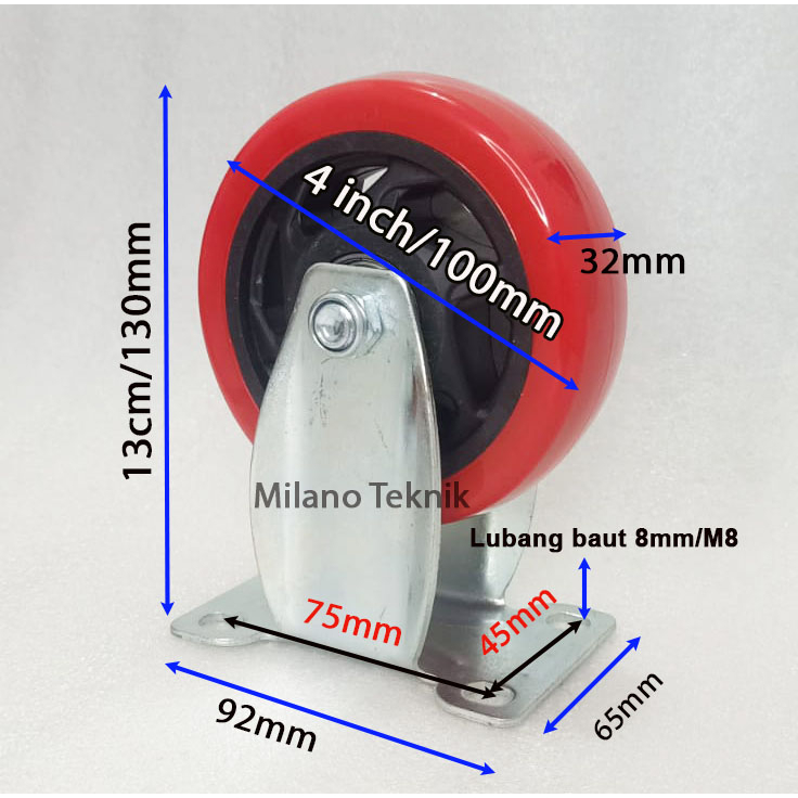 Jual Roda 4 Inch PU TAIWAN (Wheel Only-Tetap-Hidup-Rem-Screw)+Doubel ...