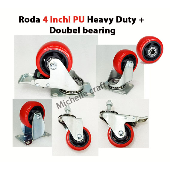 Jual Roda 4 inch PU TAIWAN +Doubel bearing (WO/Tetap/Hidup/Rem/Screw ...