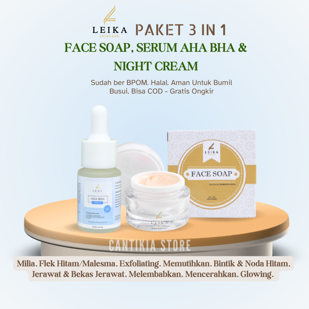 Jual Leika Skincare Glowing Night Cream, AHA BHA Serum & Face Soap BPOM ...