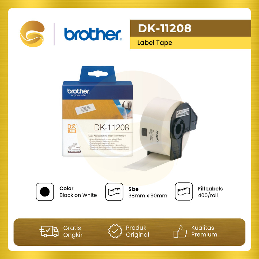 Jual BROTHER Label Tape DK11208 Large Address Label 38 MM X 90 MM DK ...