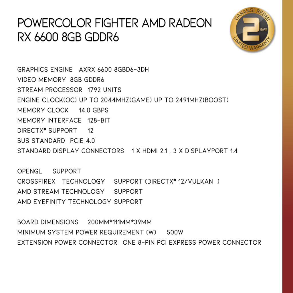 Jual POWERCOLOR Fighter AMD Radeon™ RX 6600 8GB GDDR6 | Shopee Indonesia