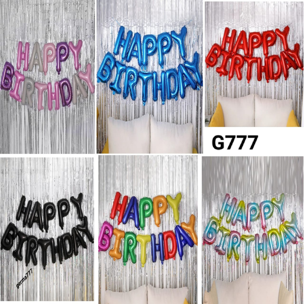 Jual Perlengkapan Set Pesta Paket Dekorasi Ulang Tahun Tirai Silver Balon Foil Happy Birthday