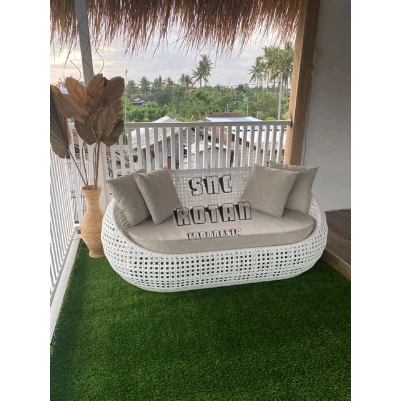 Jual sofa oval rotan sintetis rangka alumunium panjng 180 cm | Shopee ...