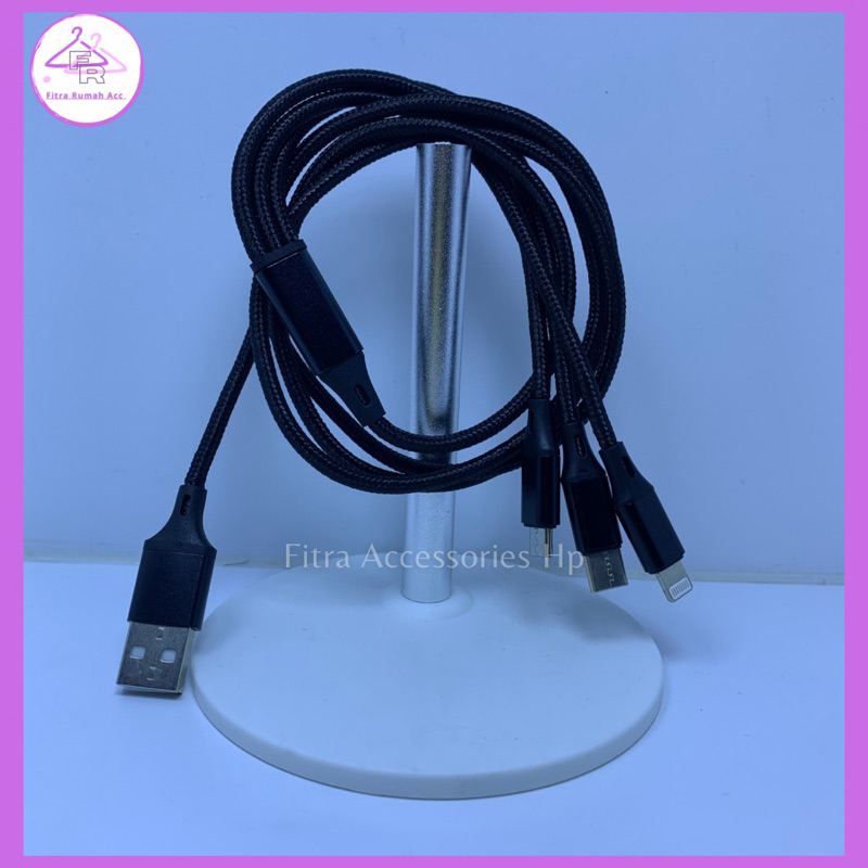 Jual Kabel Data Charger Hitam 3 In 1 Cable Charger Untuk Usb Type C Lighting Micro Shopee