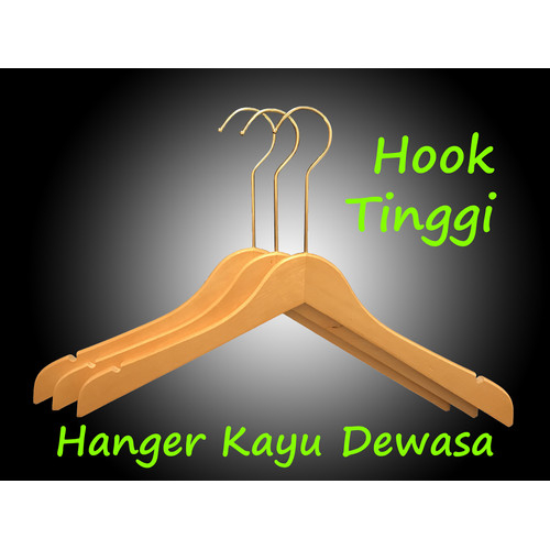 Jual Hanger Kayu Natural Dewasa Display Estetik Hook Gold Tinggi