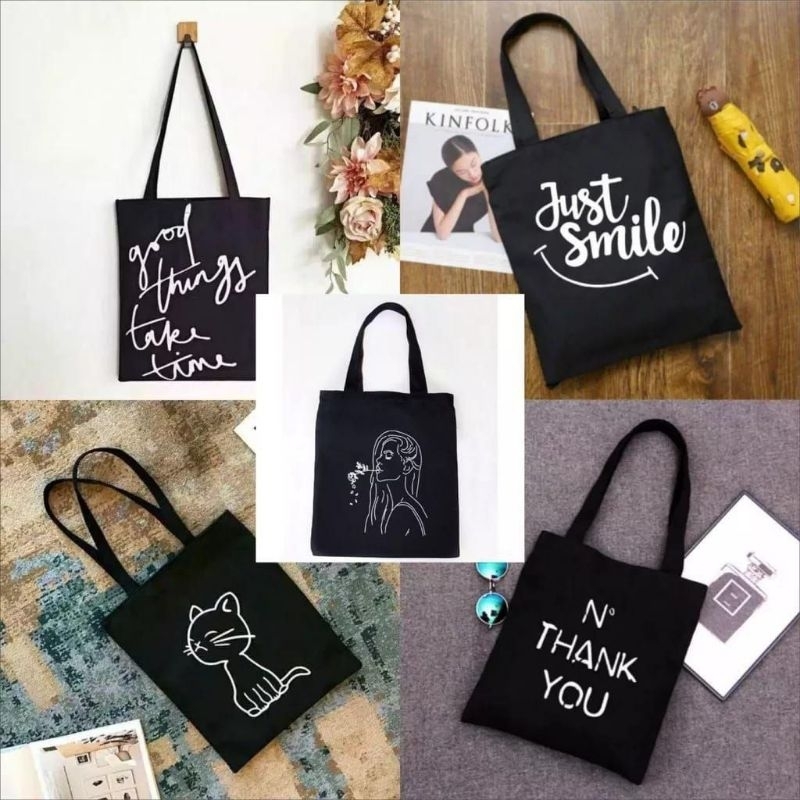 Jual TOTEBAG TAS WANITA // TOTEBAG HITAM // TOTEBAG KARAKTER | Shopee