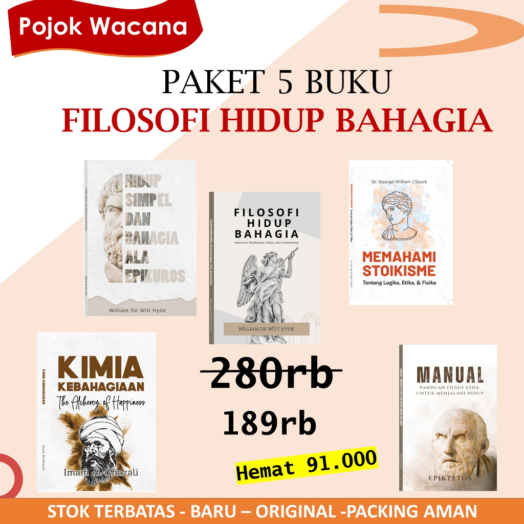 Jual Paket 5 Buku Filosofi Hidup Bahagia – Menurut Stoikisme Plato Dan ...