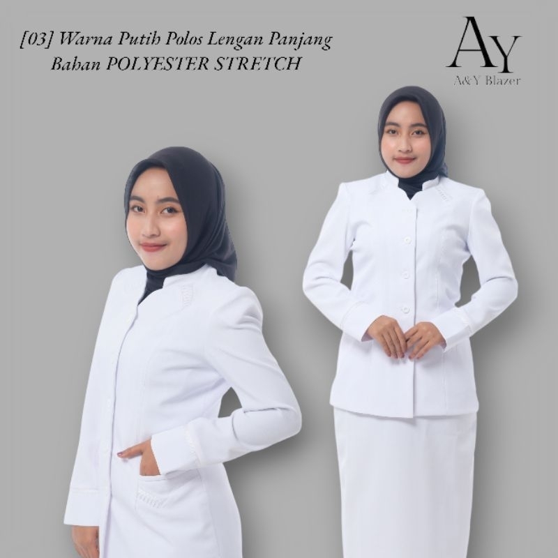 Jual [04] A&Y Blazer Baju Seragam PDH Wanita Warna PUTIH POLOS Bahan