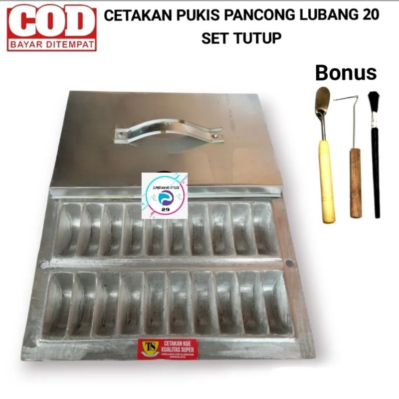 Jual Cetakan Kue Pukis Bandros Pancong Rangin 20 Lubang Set Tutup Bonus