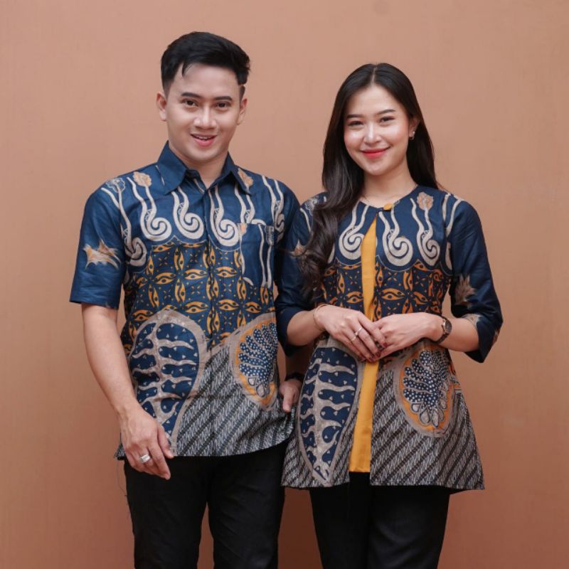 Jual Sania ruffle batik couple blouse dan kemeja pendek bisa beli pisah ...