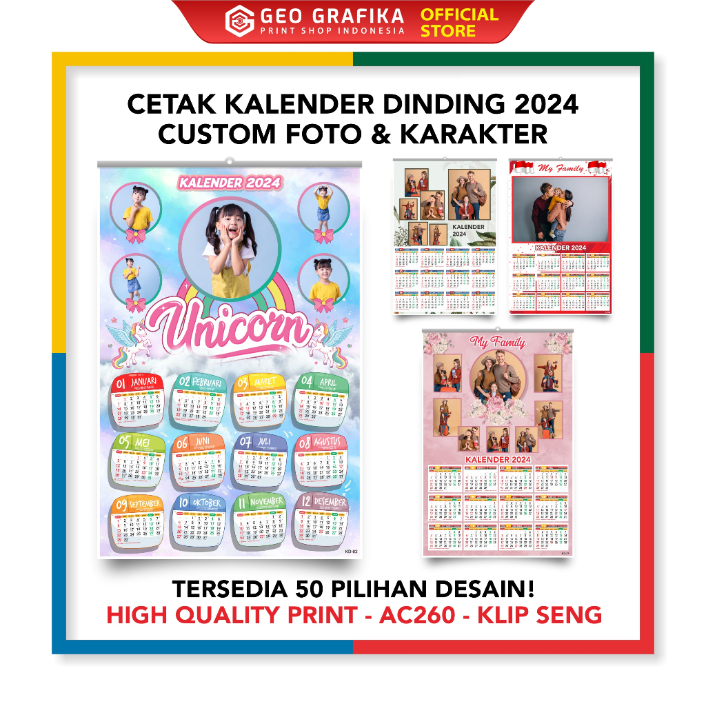 Jual Cetak Kalender Dinding Custom Foto 2024 Free Desain - Geo Grafika ...