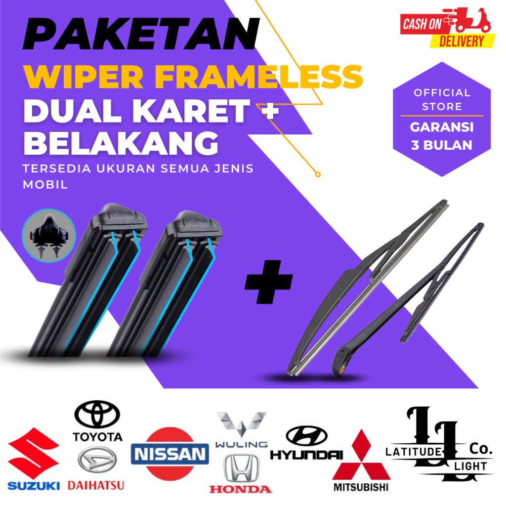 Jual Paket Wiper Frameless Dual Karet Pcs Pcs Belakang Plus