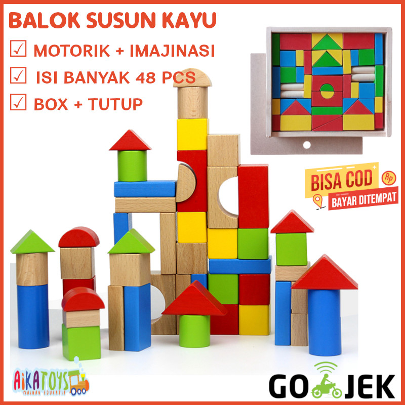 Jual MAINAN EDUKASI BALOK SUSUN KAYU WARNA BUILDING BLOCK BLOK BANGUNAN ...