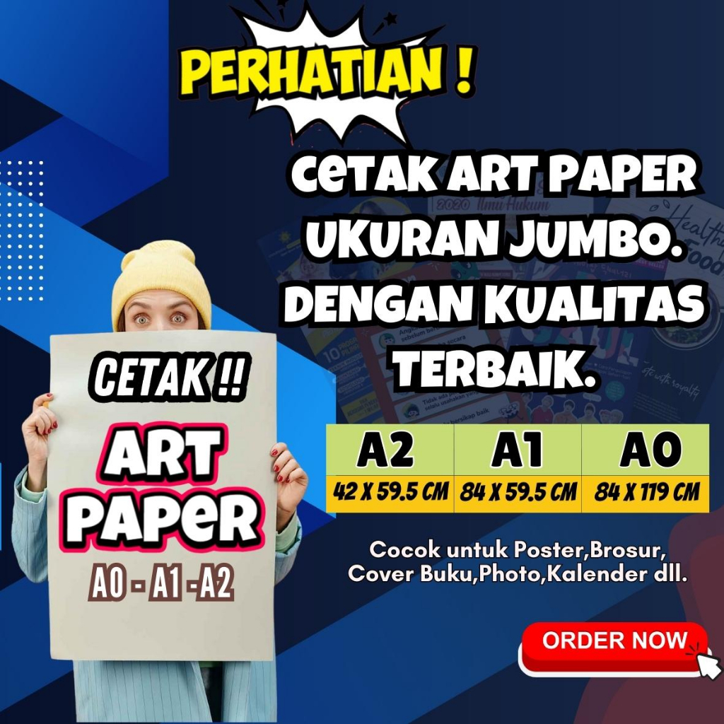 Jual CETAK ART PAPER UKURAN JUMBO A0 , A1 ,A2 GRAMASI 150G, 260G,310GSM