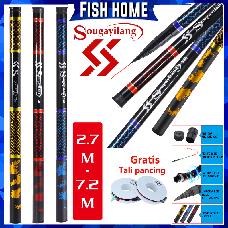 Sougayilang joran tegek joran pancing 2.7-7.2M Tiga warna Bahan serat karbon konten tinggi Desain ringan Pancing luar ruangan