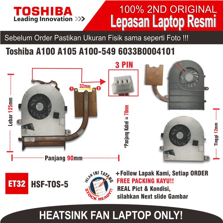 Jual ET32 HSF-TOS-5 Heatsink FAN Toshiba A100 A105 A100-549 ...