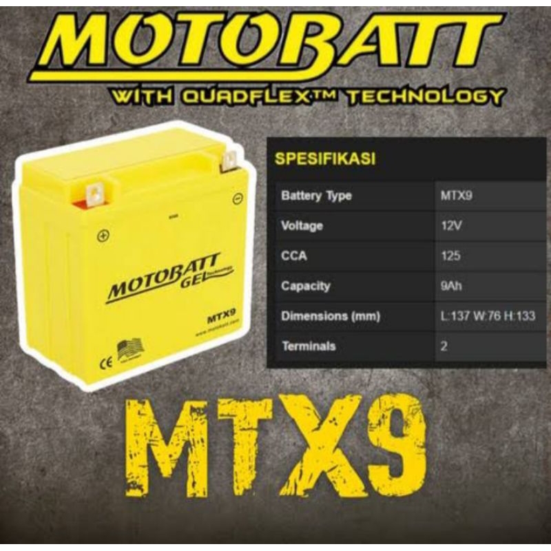 Jual aki kering gel MTX9 Motobat untuk motor Thunder 125,Bajaj Pulsar