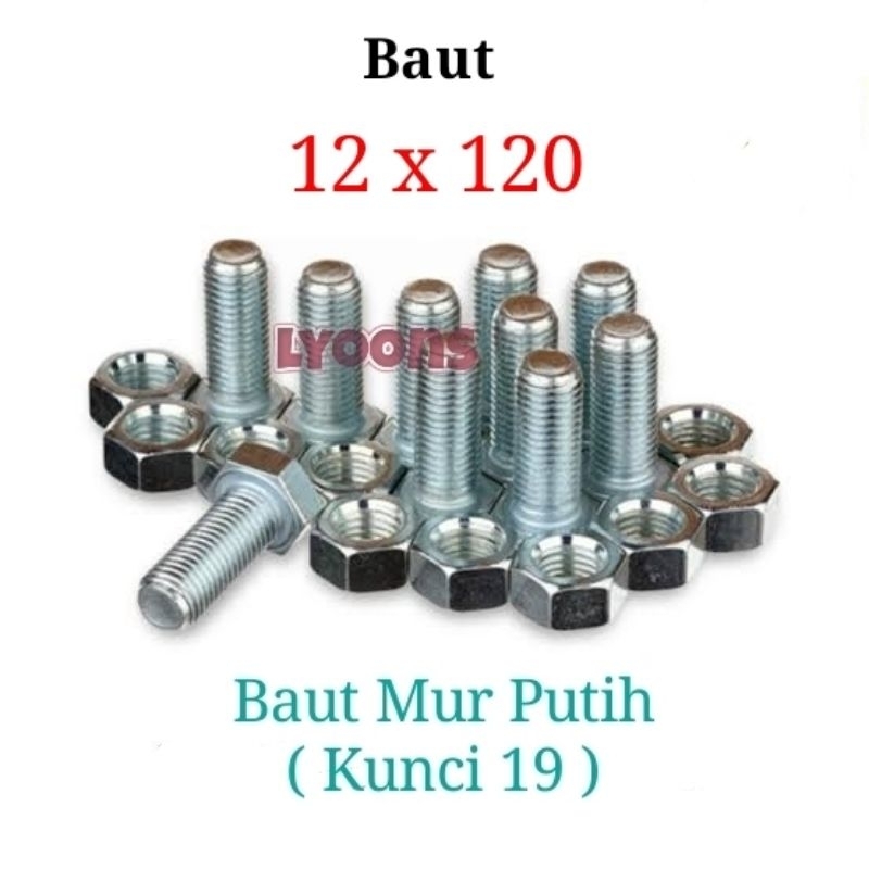 Jual M12x120 Baut Mur Putih 12 X 120 Kunci 19 | Shopee Indonesia