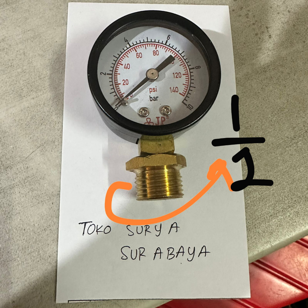 Jual Pressure Gauge 10 Bar 1/2" 140 PSI manometer JP HX 50 1/24