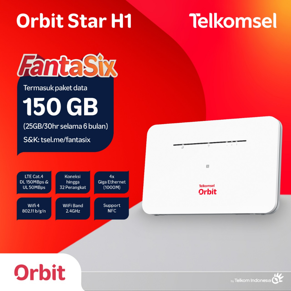 Jual Telkomsel Orbit Star H1 Modem Wifi B311 Home Router 4G Free 150GB ...