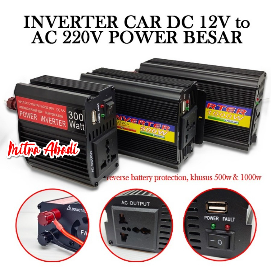 Jual Inverter Car DC 12V to AC 220V Power Besar Reversed Battery