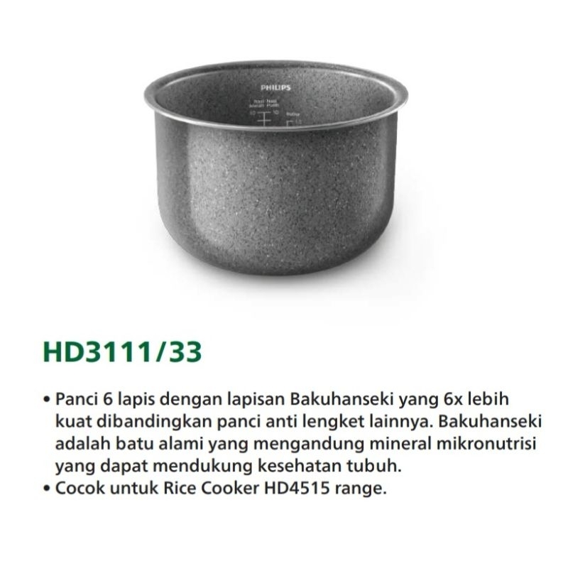 Jual PHILIPS HD 3111/33 HD3111 3111 INNER POT PANCI 1,8 1.8 LITER L 1 ...