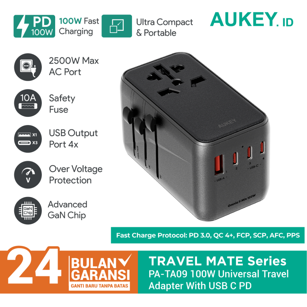 Jual Universal Adapter AUKEY PA-TA09 With USB C PD 100W - 501745 ...