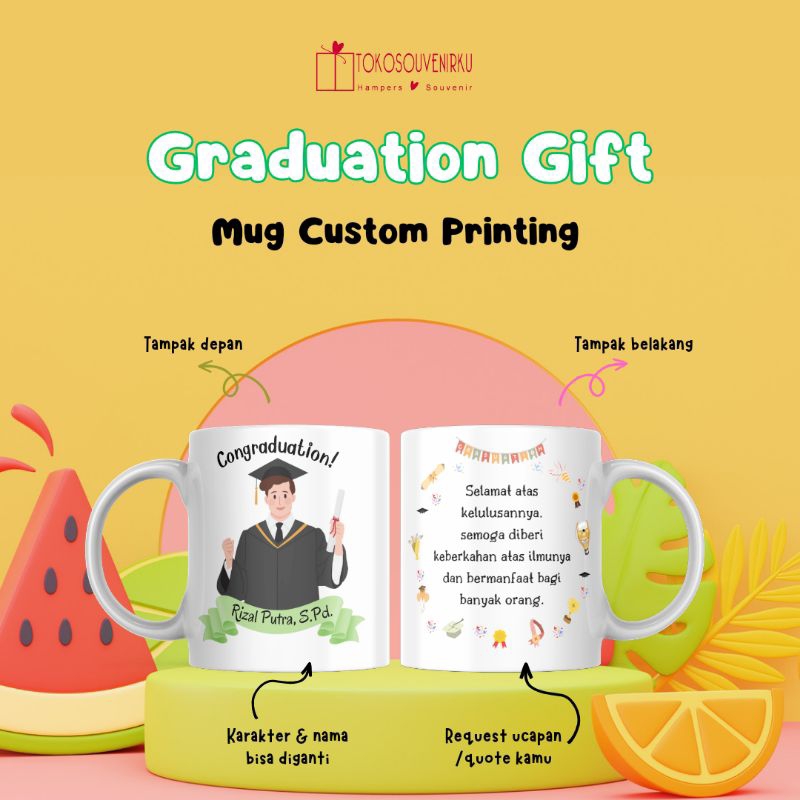 Jual Custom Mug Printing Gelas Cetak Nama Kado Wisuda Cowok Cewek Murah