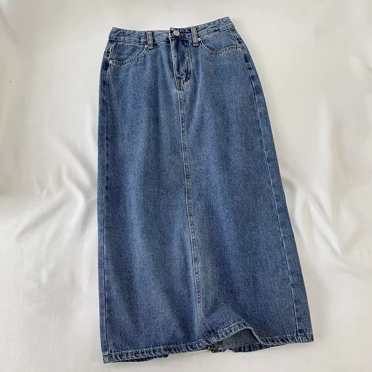 Jual Korean Biru retro A-Line Highwaist Rok Jeans Wanita Terbaru ...