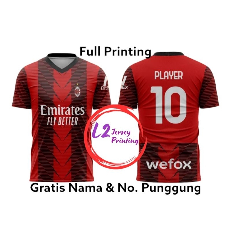 Jual Jersey Bola Ac Milan Home Full Printing Shopee Indonesia