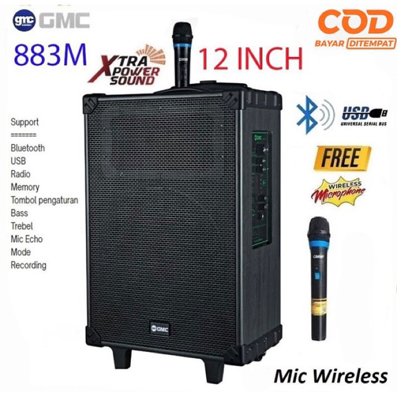 Jual SPEAKER PORTABLE BLUETOOTH GMC 883 M 883M 12in 12inch BONUS MIC