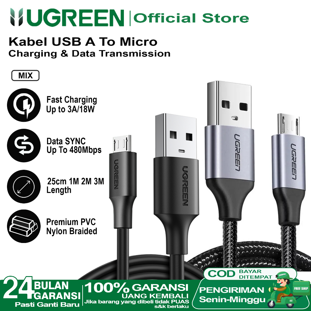 Jual Ugreen Kabel Data Micro Usb Fast Charging Qc Premium Braided