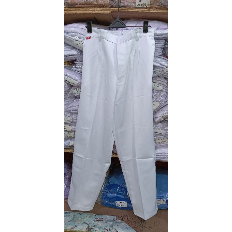 Jual CELANA PUTIH PANJANG SEKOLAH PINGGANG KARET BAHAN RAFFILO (LICIN ...