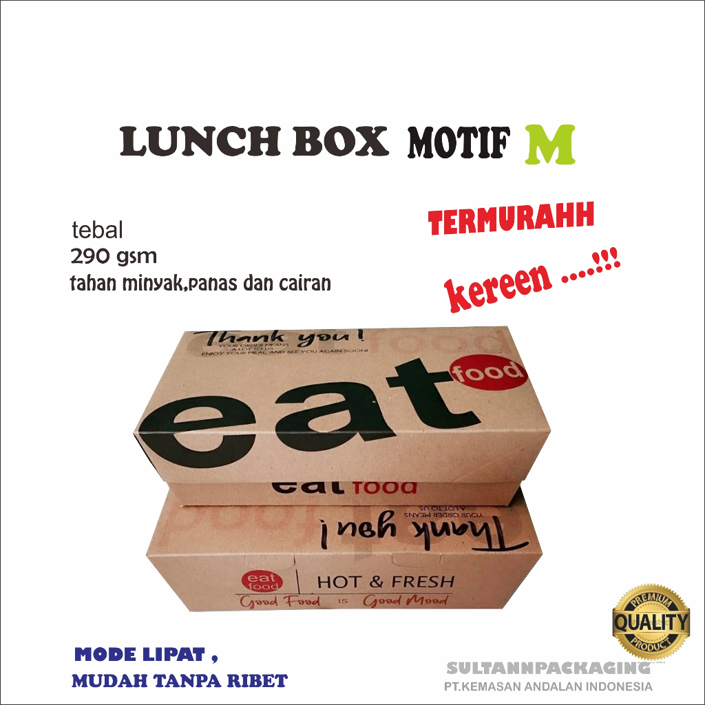Jual LUNCH BOX M CUSTOM KRAFT 290 GSM MOTIF M COKLAT/DUS NASI/BOX