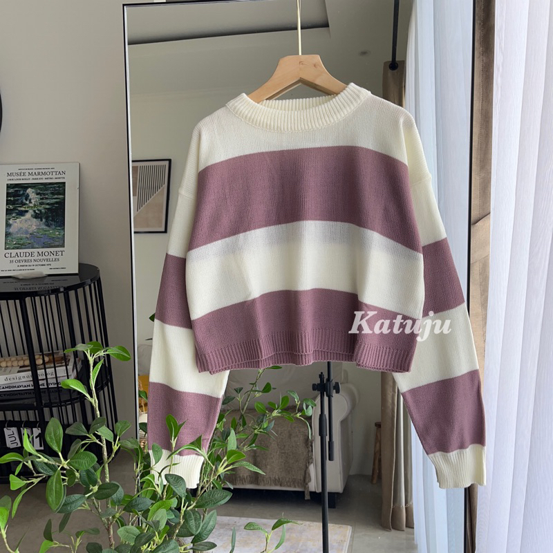 Jual Crop Top Rajut Motif Garis Mutia | Shopee Indonesia