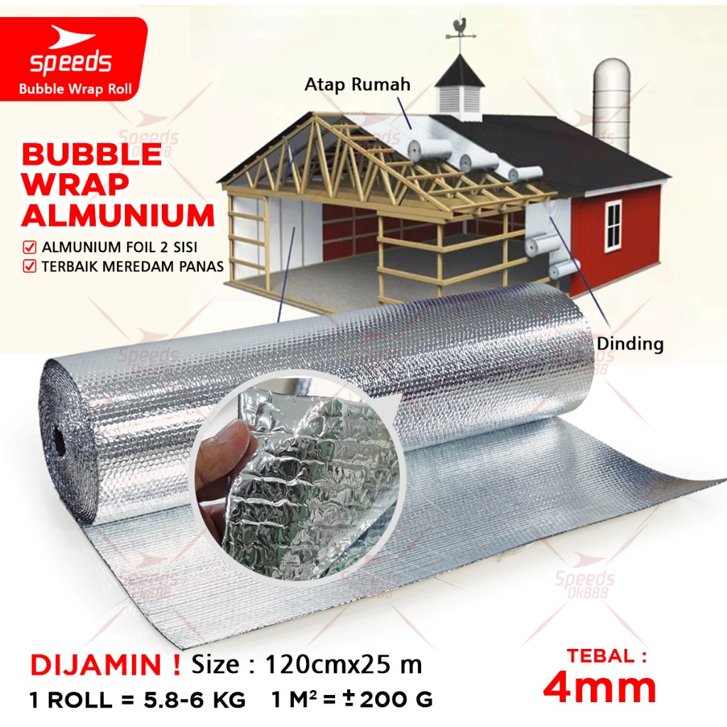 Jual SPEEDS Aluminium Bubble Foil Aluminum Insulator Panas 120cmx25m