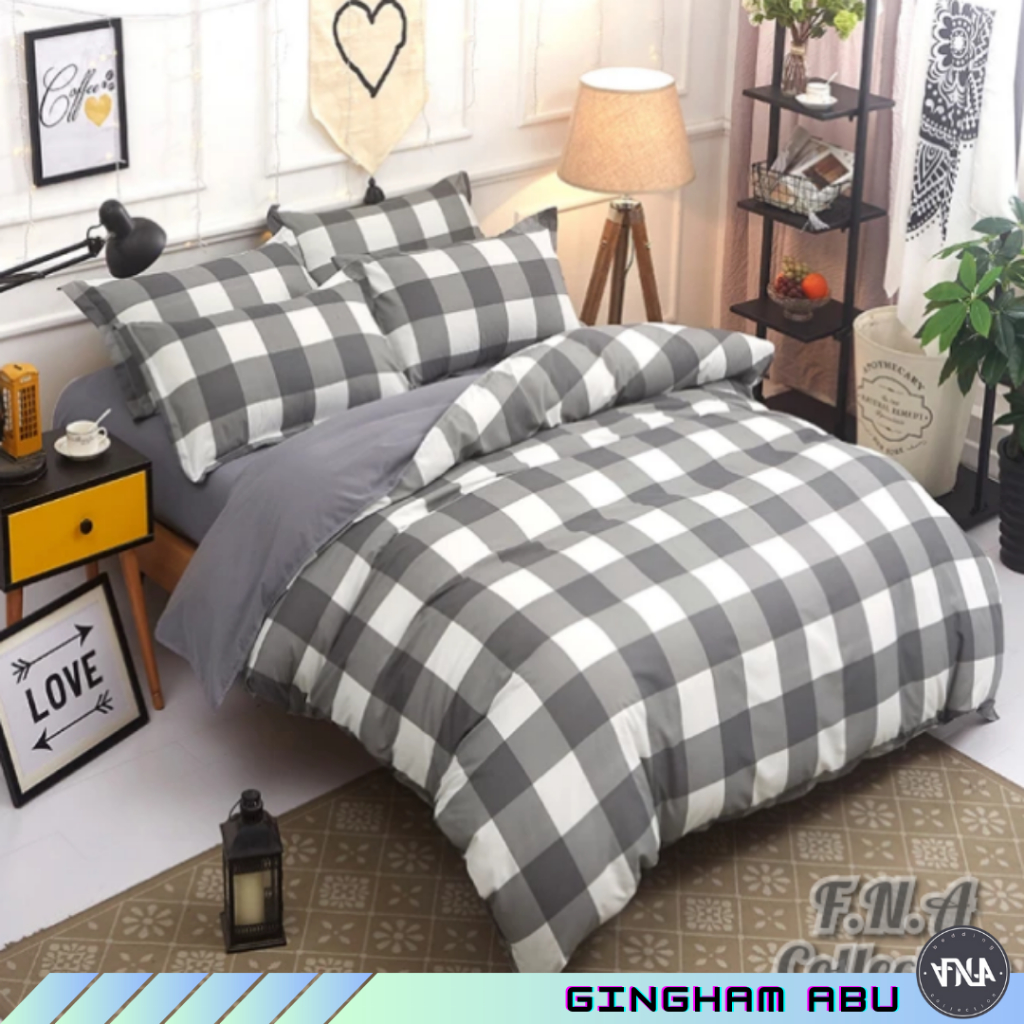 Jual BEDCOVER SET GINGHAM KOREA AESHTETIC/Bedcover+Sprei Motif Kotak